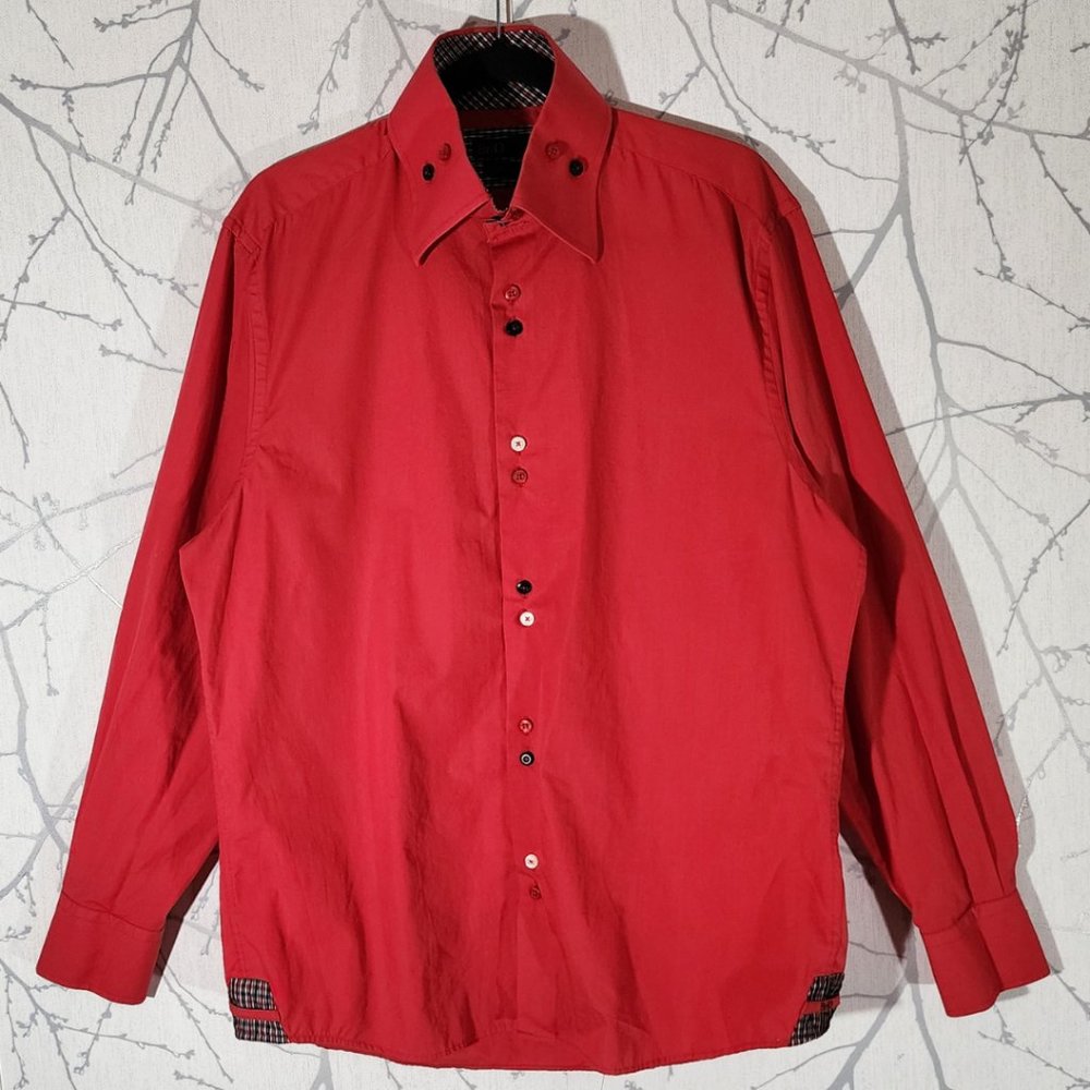 Brio Red Cotton Button Front Dress Shirt